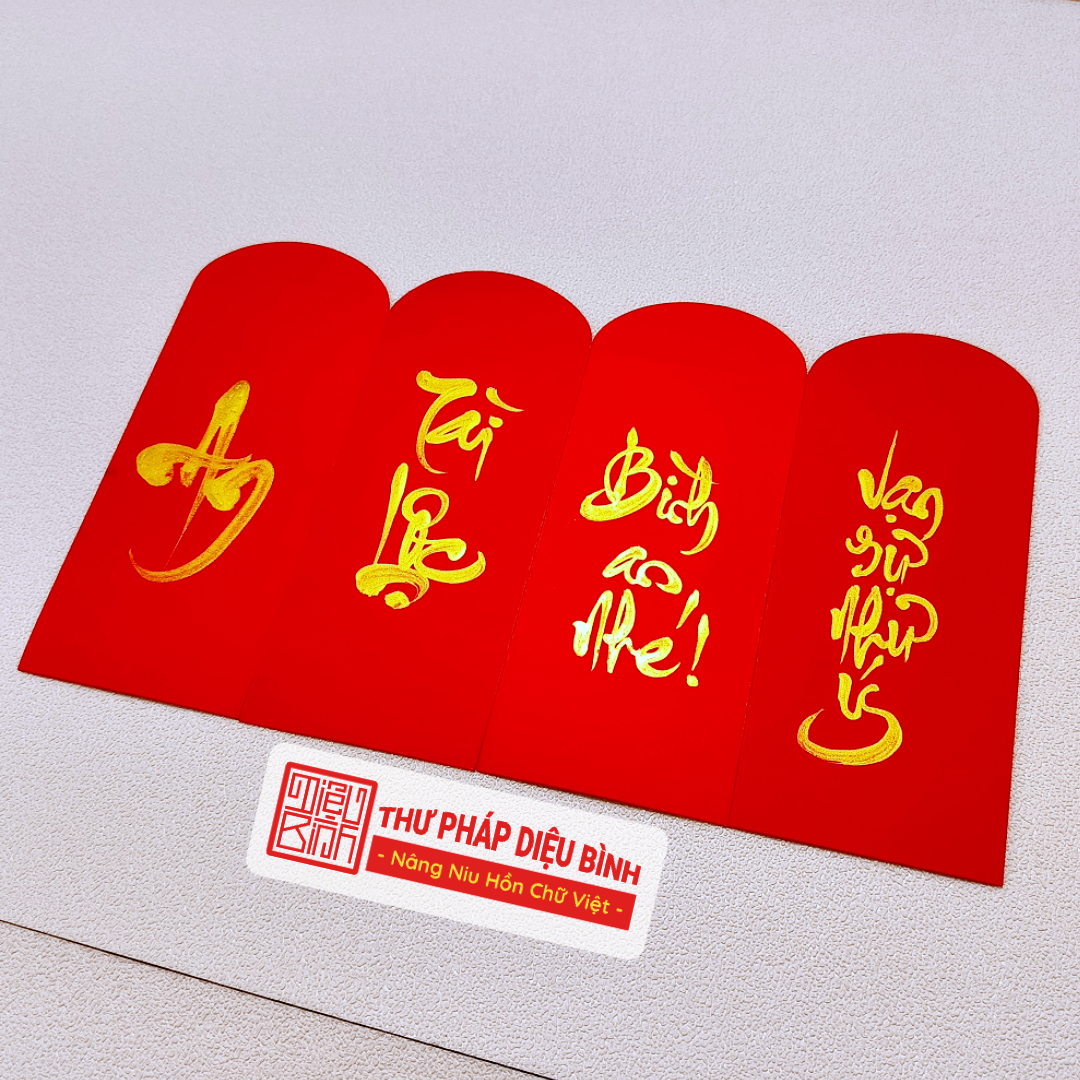 Combo 10 Bao lì xì nghệ thuật chữ thư pháp – Lời chúc vạn điều may mắn cho muôn nhà - Thư pháp Diệu Bình