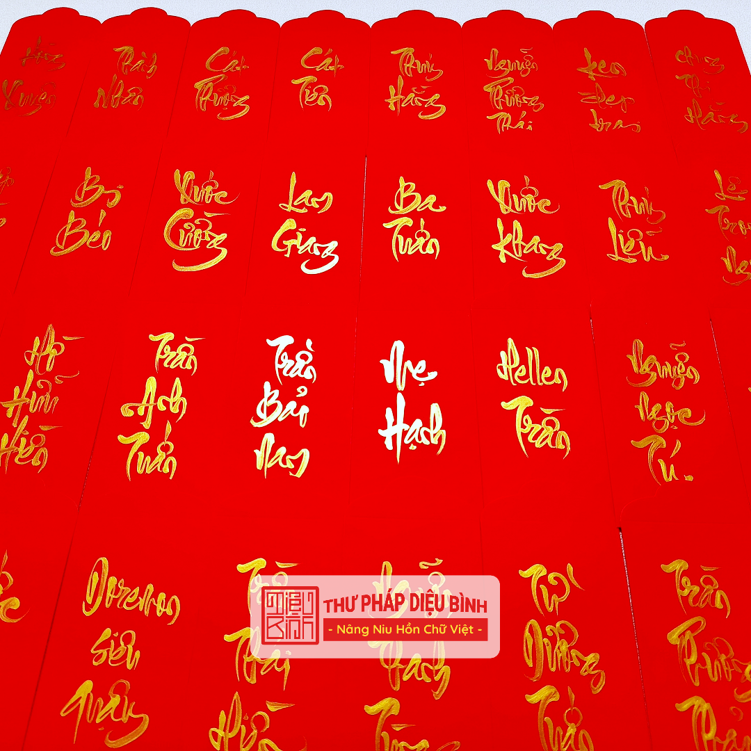 Combo 10 Bao lì xì nghệ thuật chữ thư pháp – Lời chúc vạn điều may mắn cho muôn nhà - Thư pháp Diệu Bình