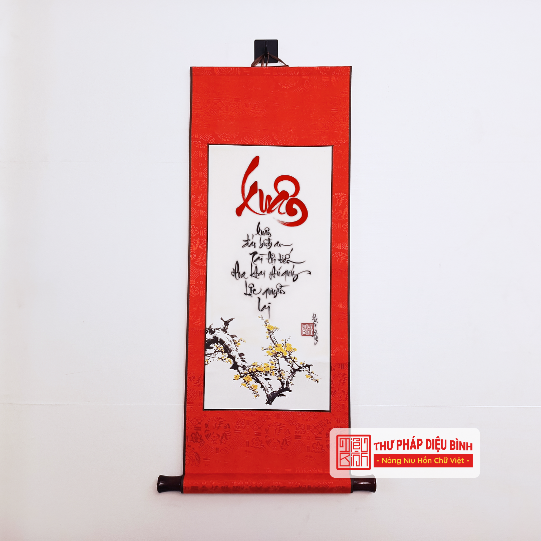 Liễn Bo Lụa – Chữ Thư Pháp Trang Trí Tết - Thư Pháp Diệu Bình