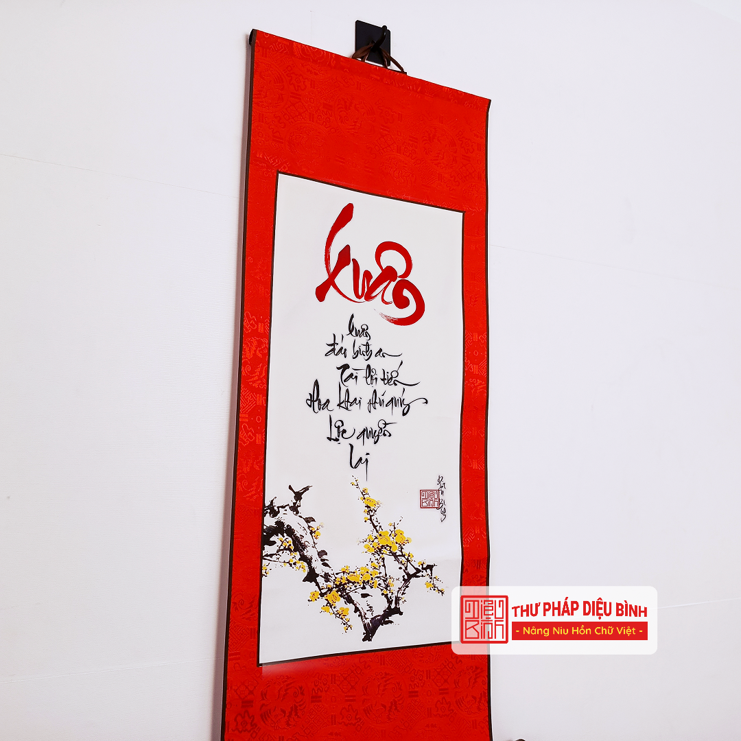 Liễn Bo Lụa – Chữ Thư Pháp Trang Trí Tết - Thư Pháp Diệu Bình