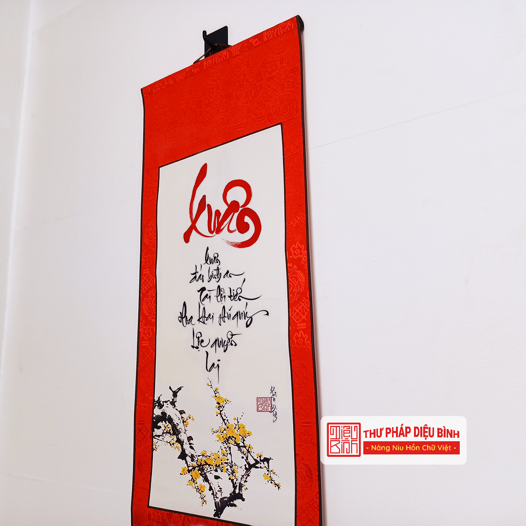 Liễn Bo Lụa – Chữ Thư Pháp Trang Trí Tết - Thư Pháp Diệu Bình