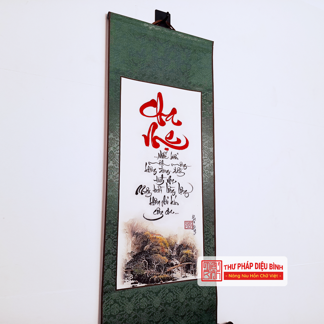 Liễn Bo Lụa – Chữ Thư Pháp Về Gia Đình - Thư Pháp Diệu Bình