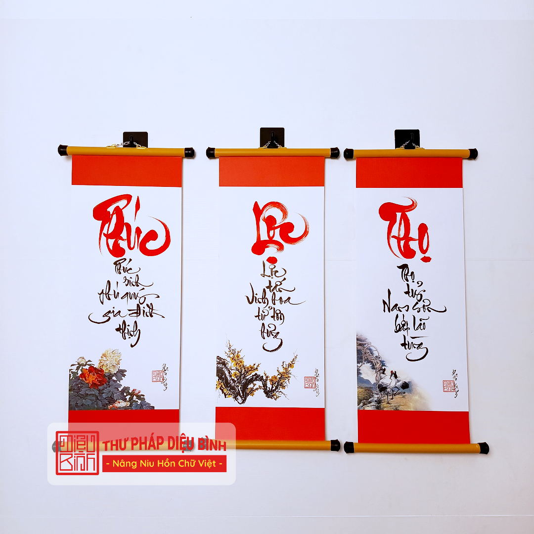 Combo 3 Liễn giấy thư pháp chữ Phúc, Lộc, Thọ - Size bé – Biểu tượng bình an & thịnh vượng cho cuộc sống viên mãn - Diệu Bình Thư pháp