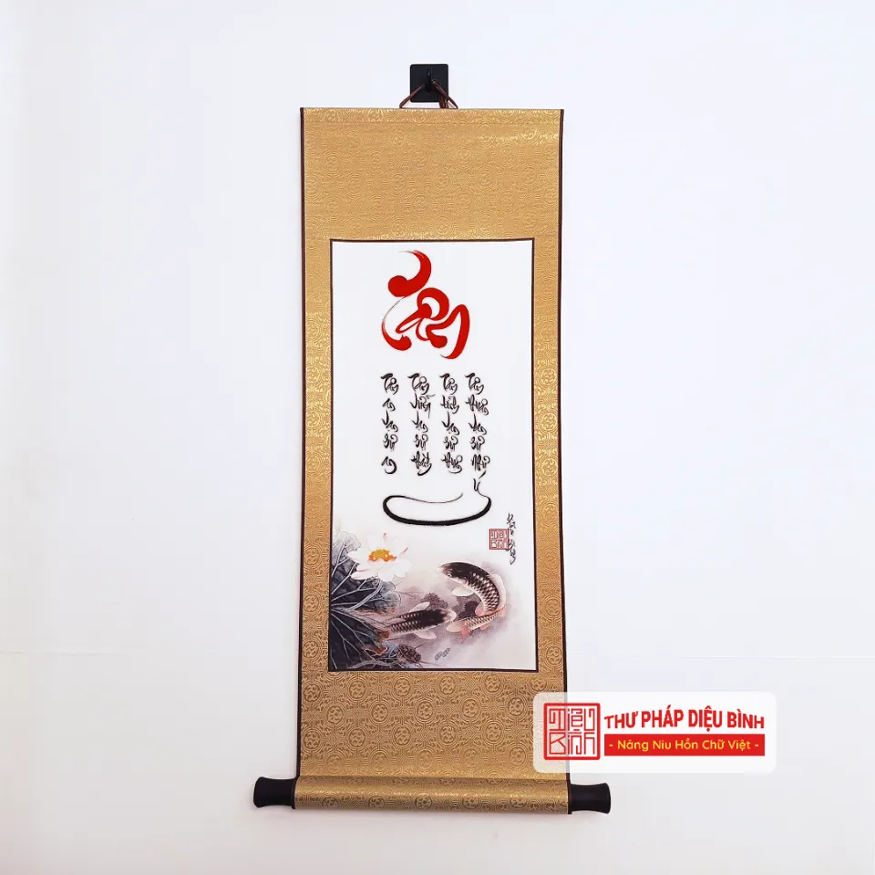 Liễn bo lụa, chữ Tâm, Nhẫn, Tài, Đức