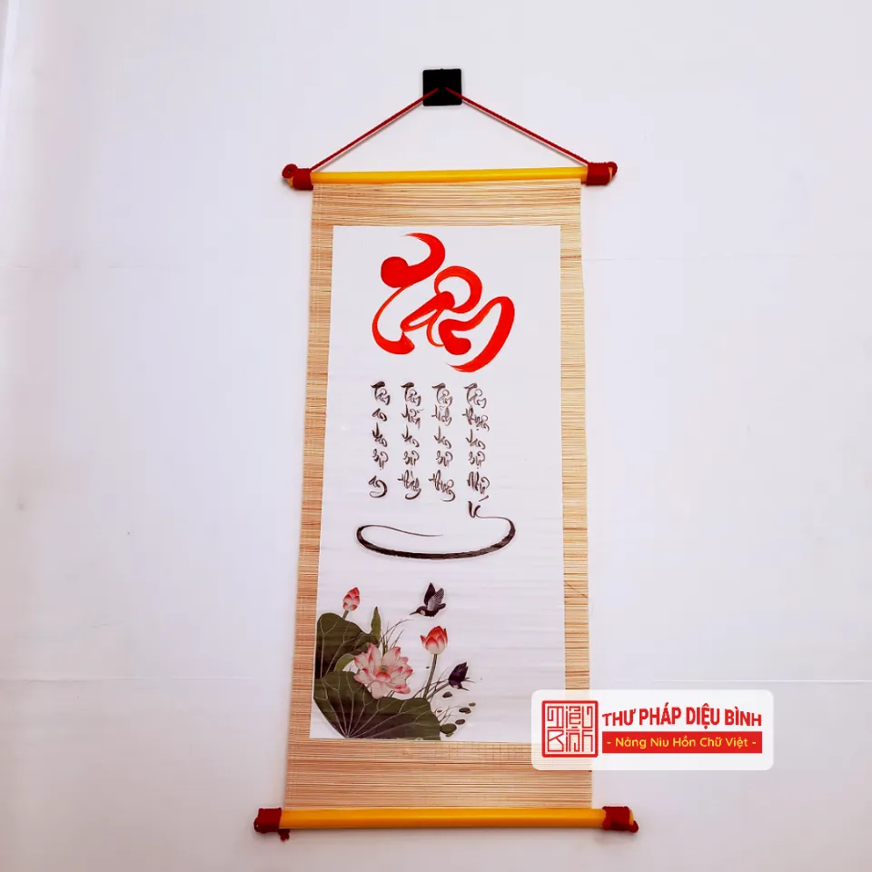 Liễn mành tre chữ Tâm